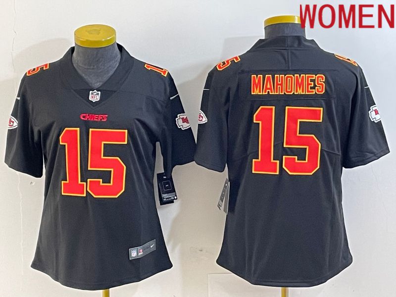 Women Kansas City Chiefs #15 Mahomes Black gold 2024 Nike Vapor Limited NFL Jersey style 1->women nfl jersey->Women Jersey